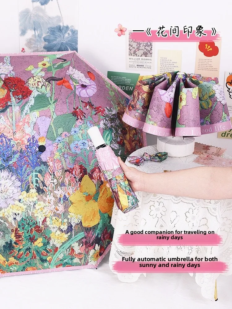

Автоматический зонт от солнца и дождя для студенток: высокая эстетическая ценность, двойное назначение, защита от солнца, цветочный узор, стильный дизайн