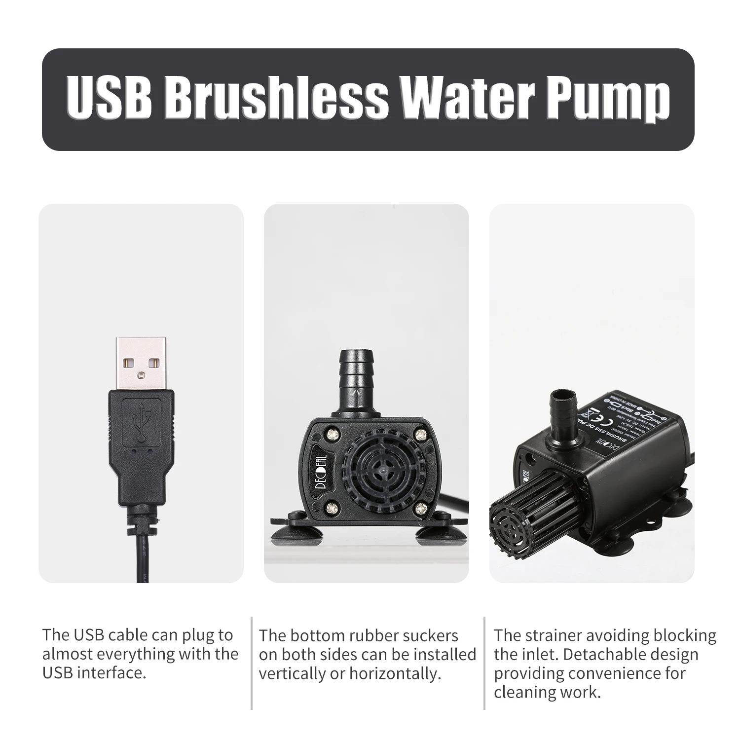Brushless Water Pump with Strainer Ultra-quiet Mini DC5V Oil Pump Waterproof Submersible Fountain Pump Aquarium Pond Circulating
