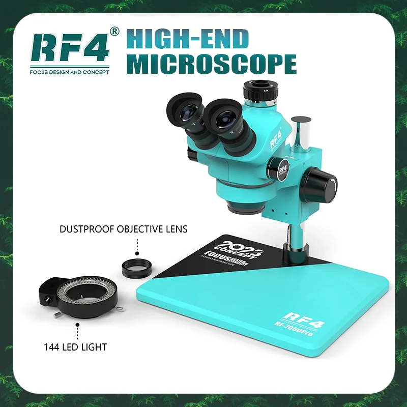 【7-50x】RF4 RF-7050PRO Newly Upgraded Zoom Trinocular Microscope with 6 Levels of Precision Locking 7-50x Magnification