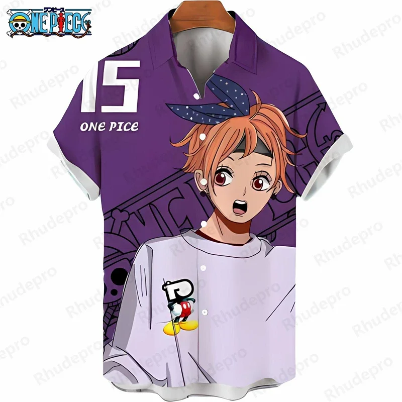 Men's Casual Anime Kids Clothes One Piece Hawaiian Shirt Anime Character Print Short Sleeve Loose Beach Holiday Shirt Tops