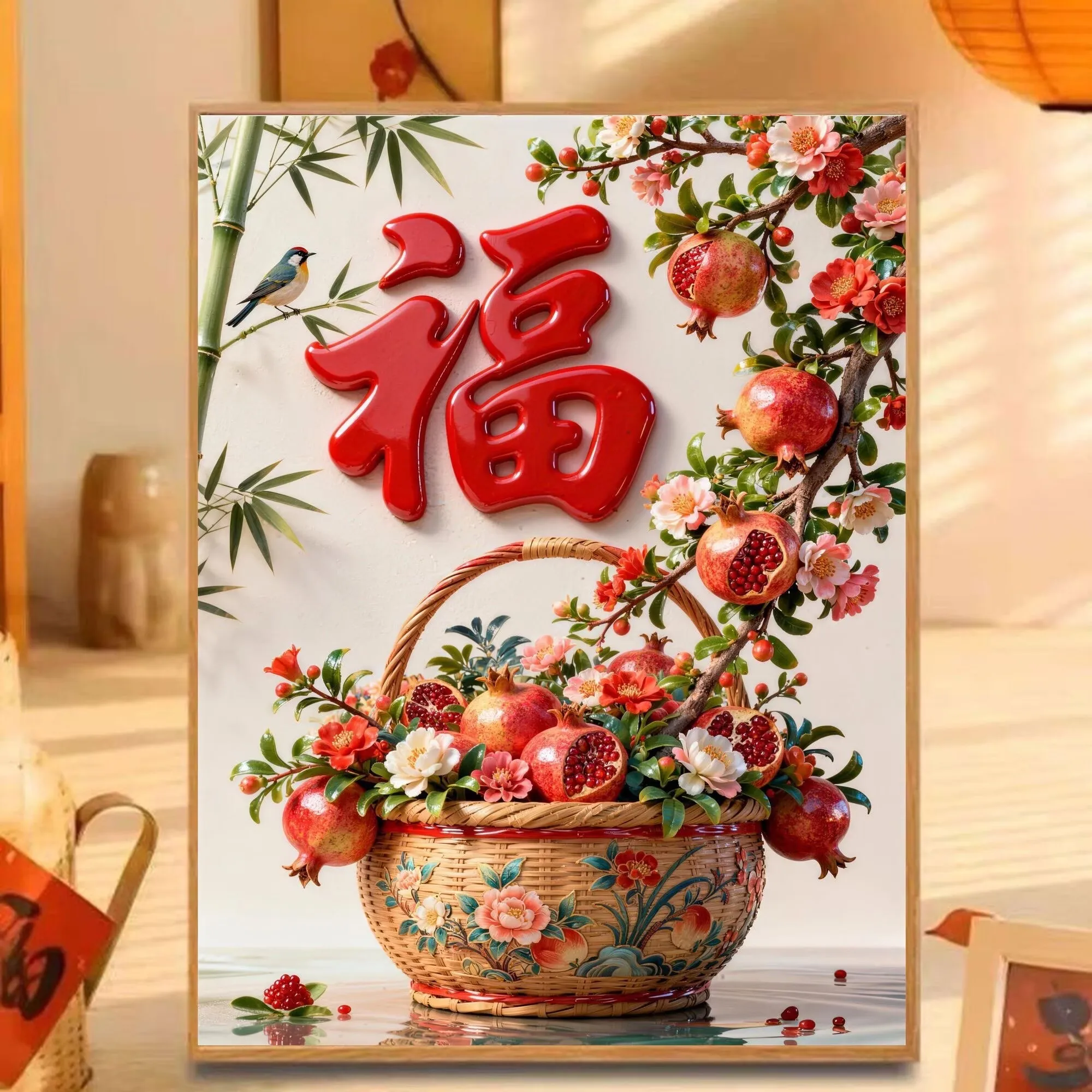 9CT 11CT DIY Kreuzstich-Set Granatapfel-Stickerei im chinesischen Stil, bedrucktes Set mit Faden und Nadelarbeit für Heimwerker