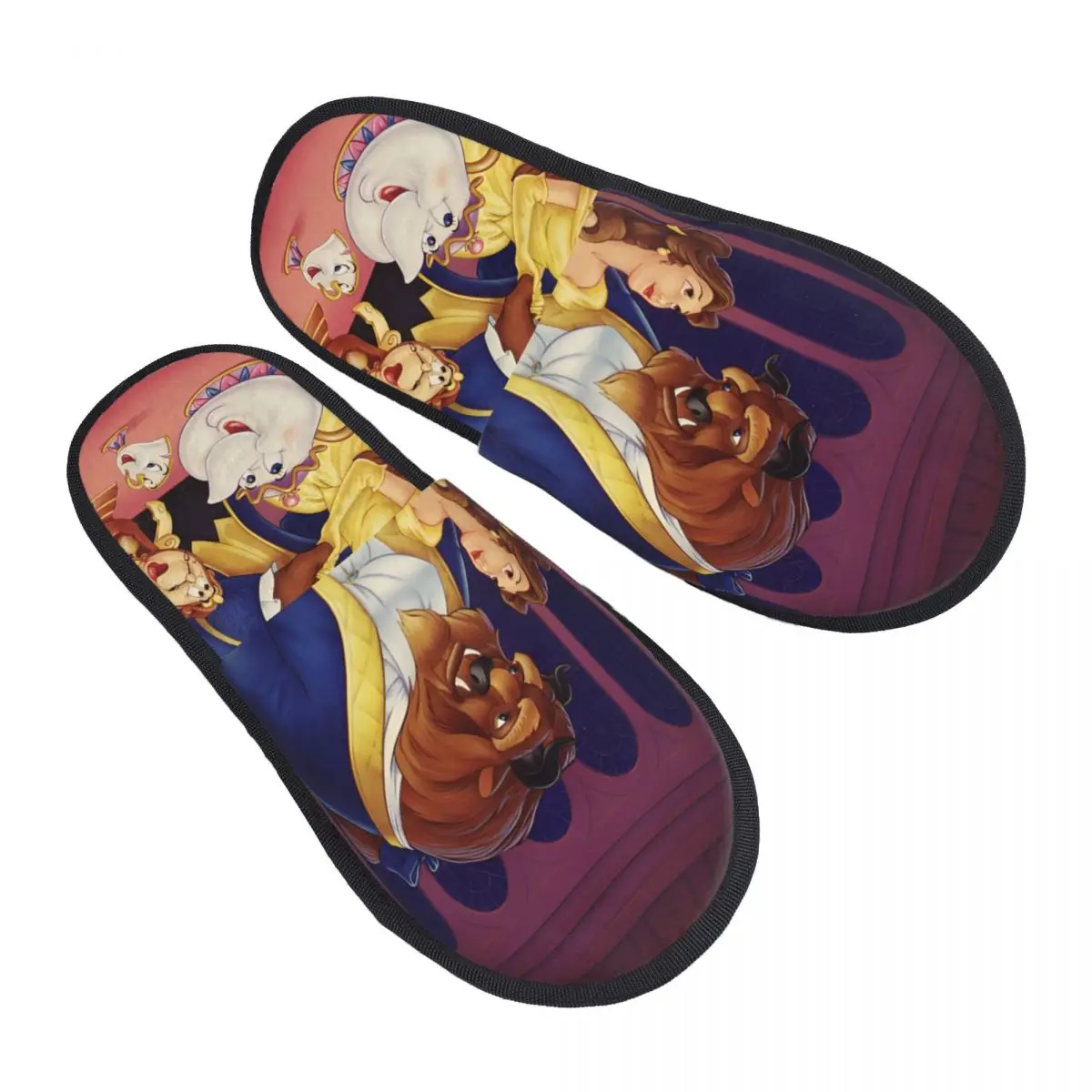 

Custom Beauty And The Beast Soft Memory Foam House Slippers Women Cartoon Cozy Warm Anti-skid Sole Slipper