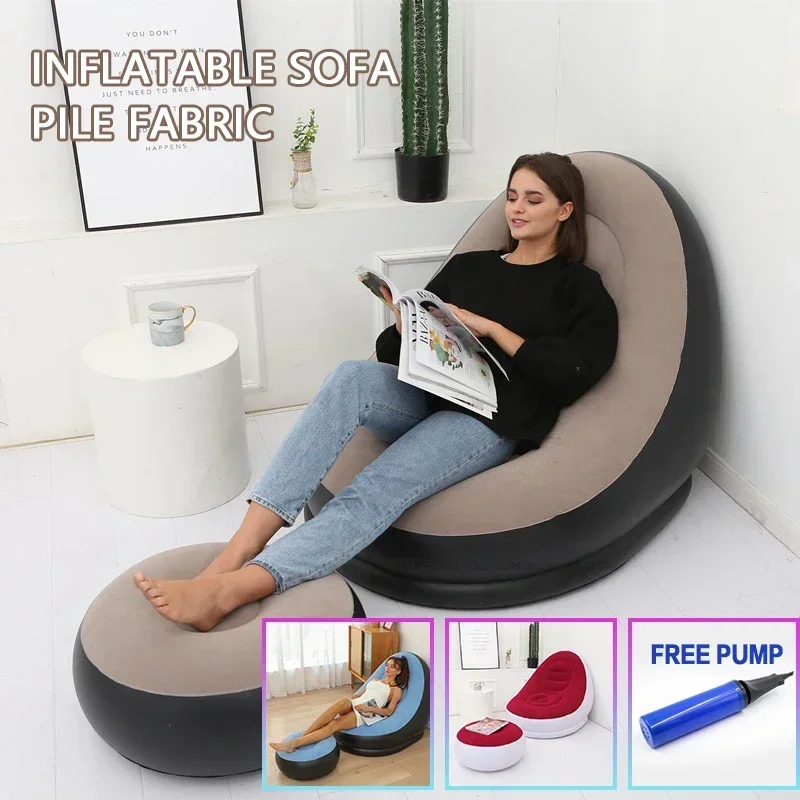 Inflatable Leisure Bean Bag Sofa Lazy Sofa Set Outdoor Foldable Recliner Bed Fluffy Seat Tatami Footstool Bedroom Chair