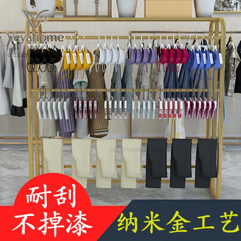 Clothing store floor-to-ceiling parallel bars underwear display rack children's clothing double-row side hangers
