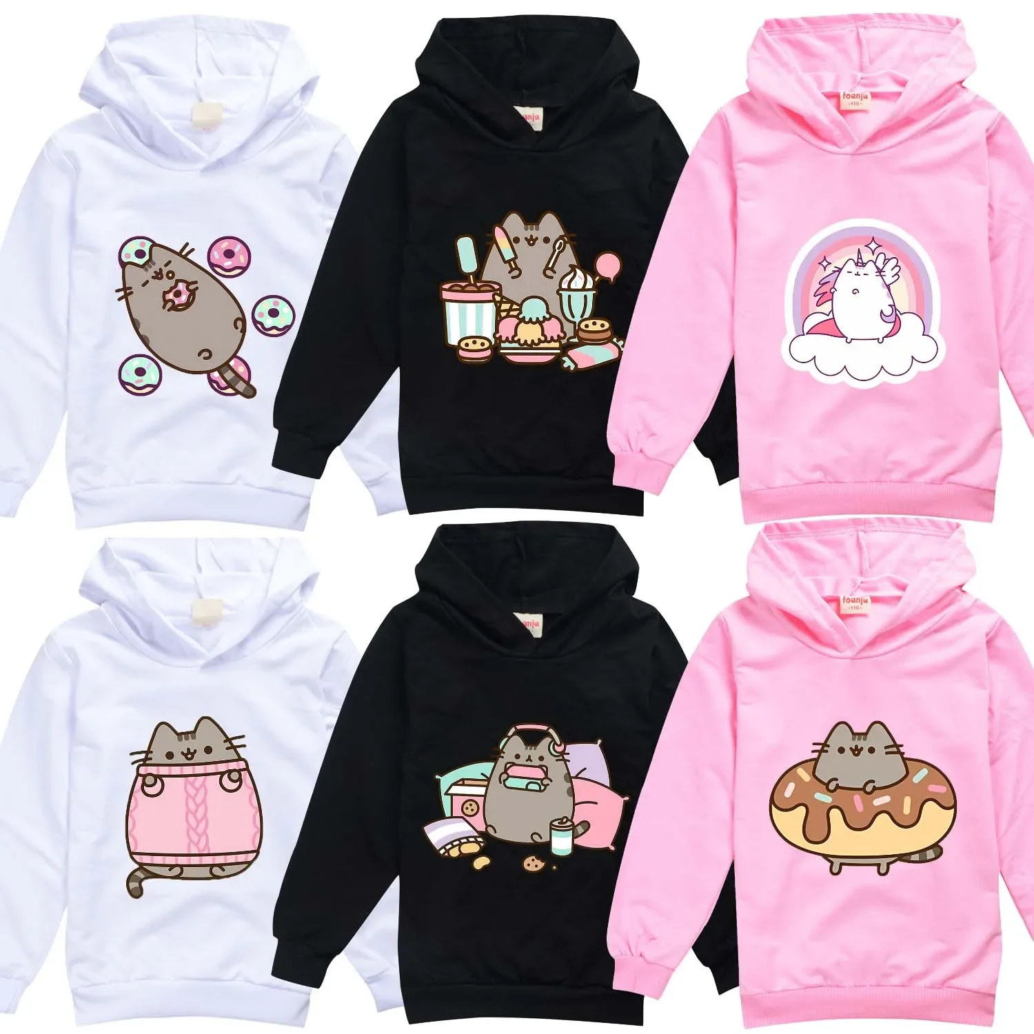 Pusheen Cat Thin Hoodie for Children Kawaii Cartoon Clothing for Girls Boys Fashion Trendy Hoodies Clothes Sweatshirt Tops Gift