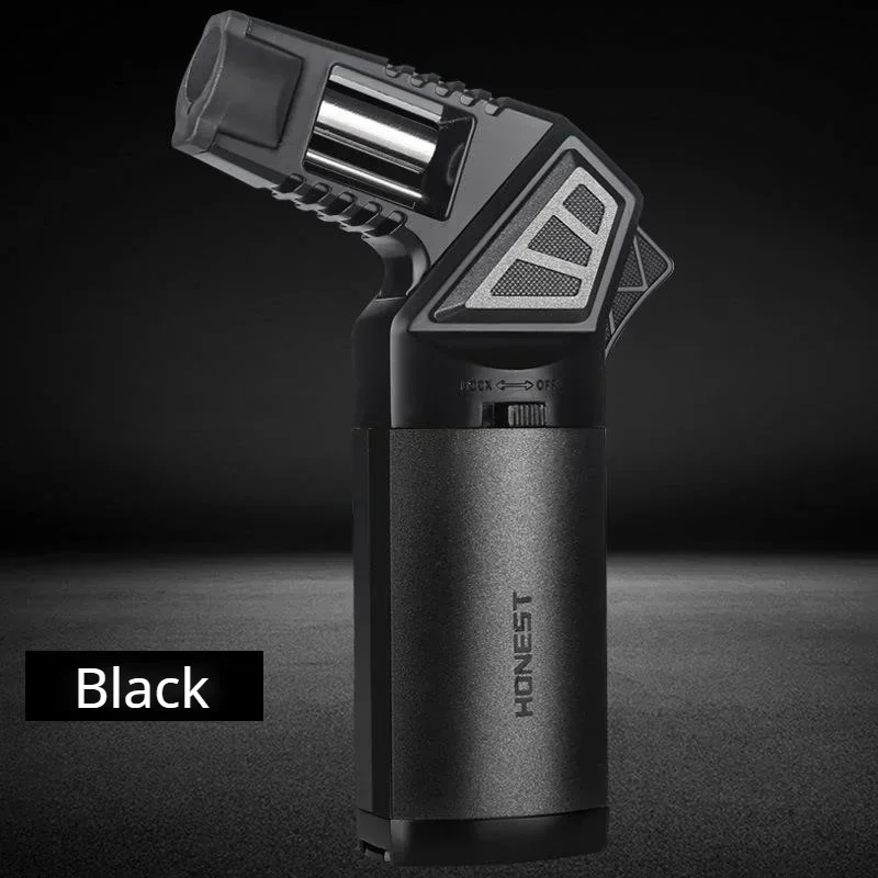 HONEST Metal Multi Outdoor Windproof Butane Gas Lighter Turbo Torch Blue Flame Straight Down Lighter Cigar Kitchen BBQ Tool