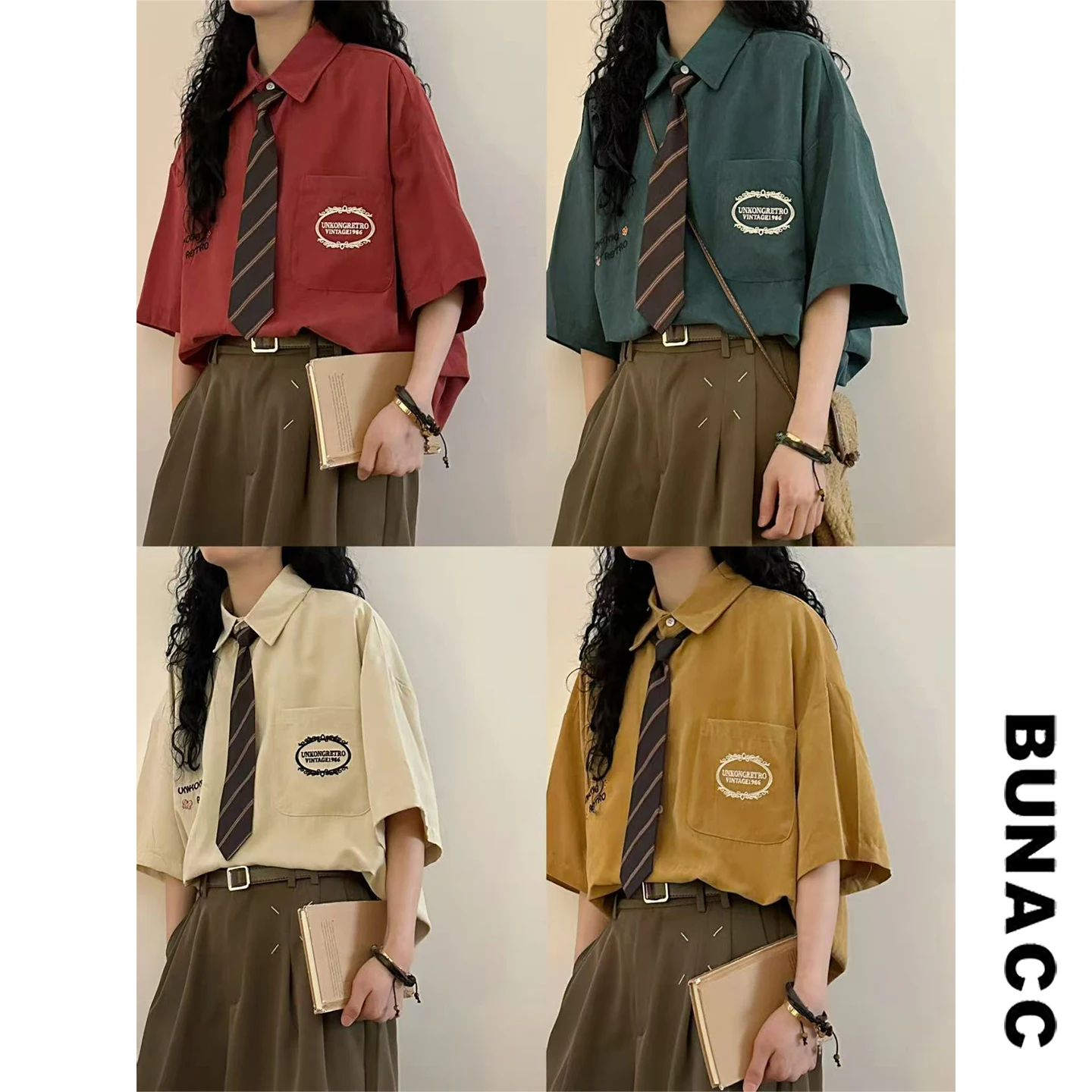 

Рубашка унисекс свободного кроя с коротким рукавом в японском стиле ретро, ​​летняя повседневная модная брендовая уличная рубашка для мужчин и женщин