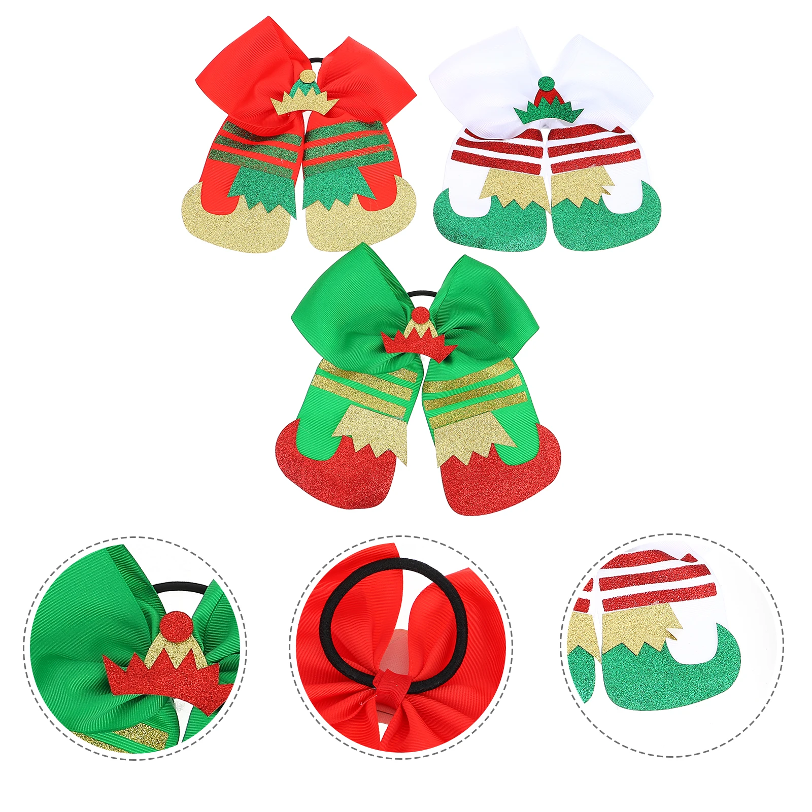 

3 Pcs Bow Hair Tie Elastic Scrunchy Christmas Rope Kids Ponytail Holder Baby Clips Bright Color Everyday Wear Hair Band