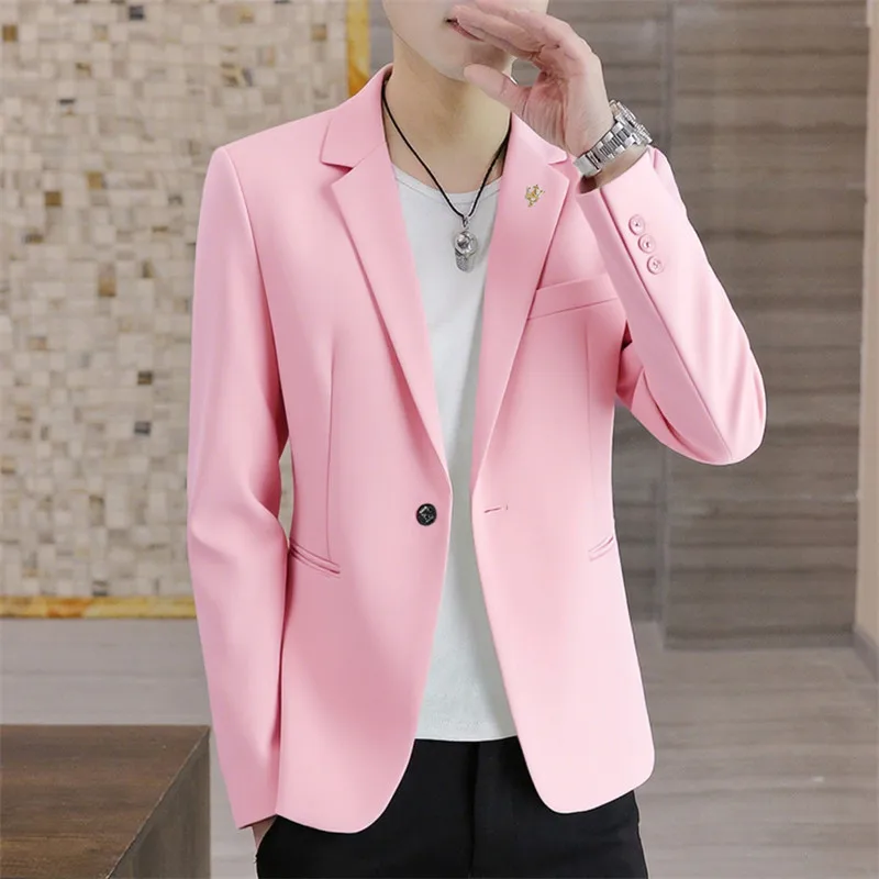 بدلة رجالية كاجوال بقصة ضيقة ملابس خارجية رفيعة ملابس نادي ليلي صيفية من ألياف البوليستر طويلة Sve بزر إغلاق واحد