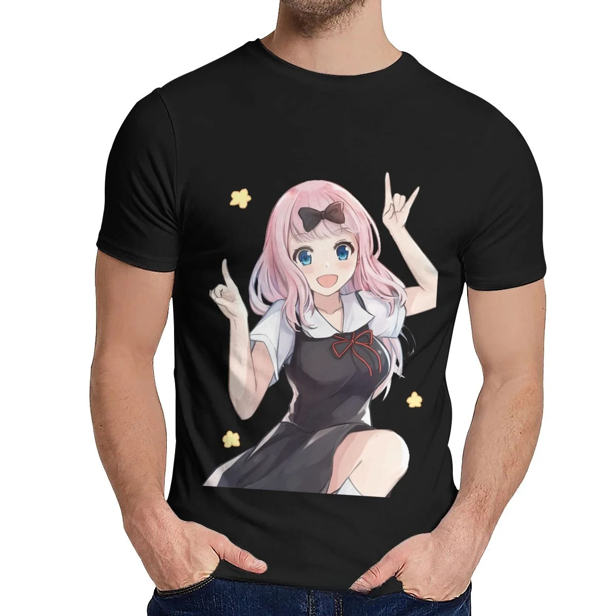 New Men T Shirt Humor Cute Fujiwara Chika Kaguya Sama Love Is War T-shirt Anime Natural Cotton O-neck Cartoon Tshirt Funny Tees