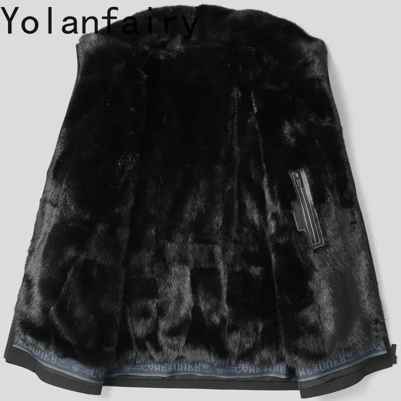 YOLANFAIRY Luxury Natural Fur Coat Men Winter High Quality Mink Fur Liner Parkas Casual Business Real Fur Jacket chaqueta hombre