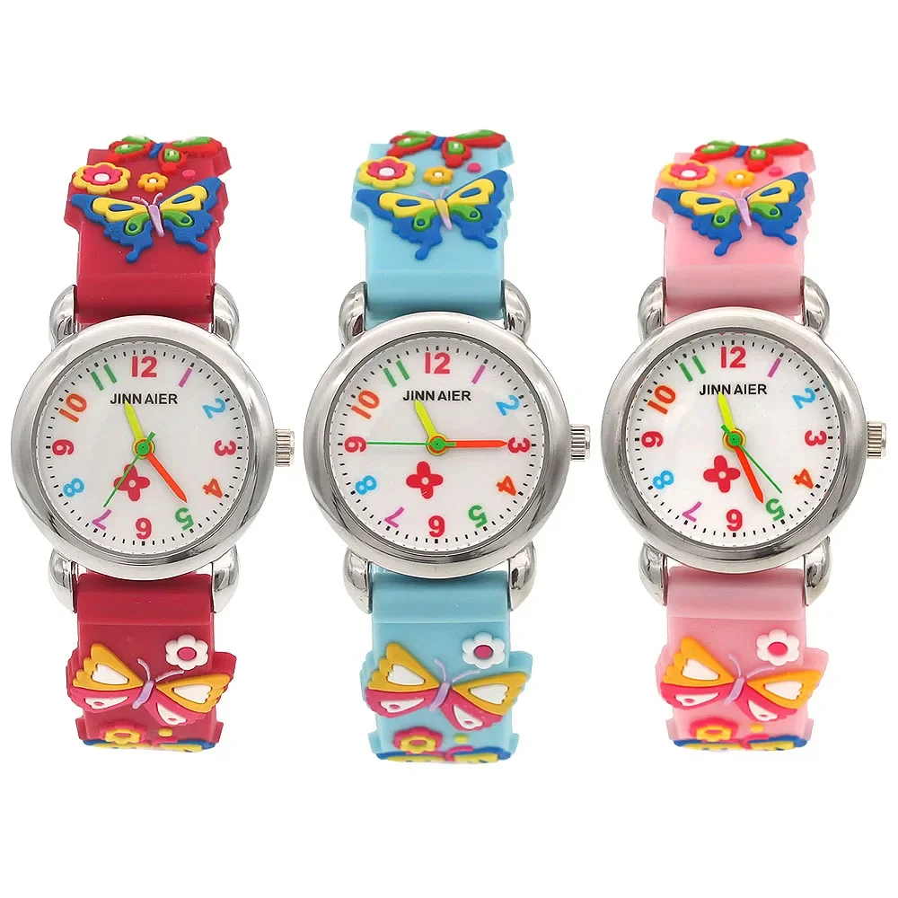 Fashion Leuke 3D Vlinder Kids Horloge Kinderen Horloges Kids Student Meisjes Quartz Lederen Polshorloge