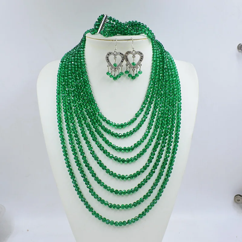 Pretty !  8 Rows Crystal Jewelry Set, African Wedding Beads Necklace  18-26