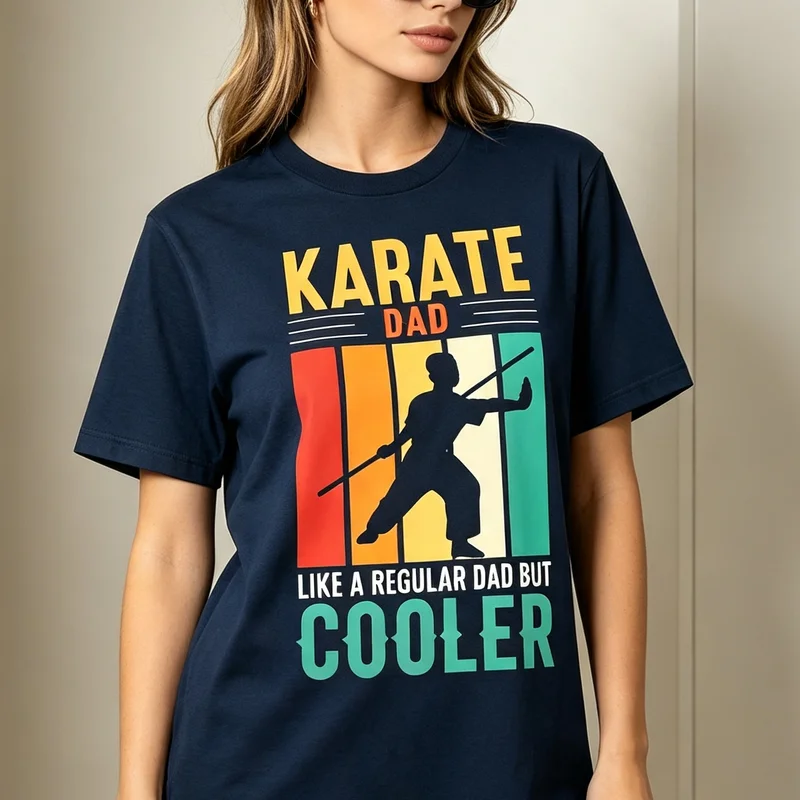 Karate Dad Cool Martial Arts Fighter Navy Graphic T Shirt Tee Casual Streetwear for Men Women 100% Cotton Unisex Aesthetic Top