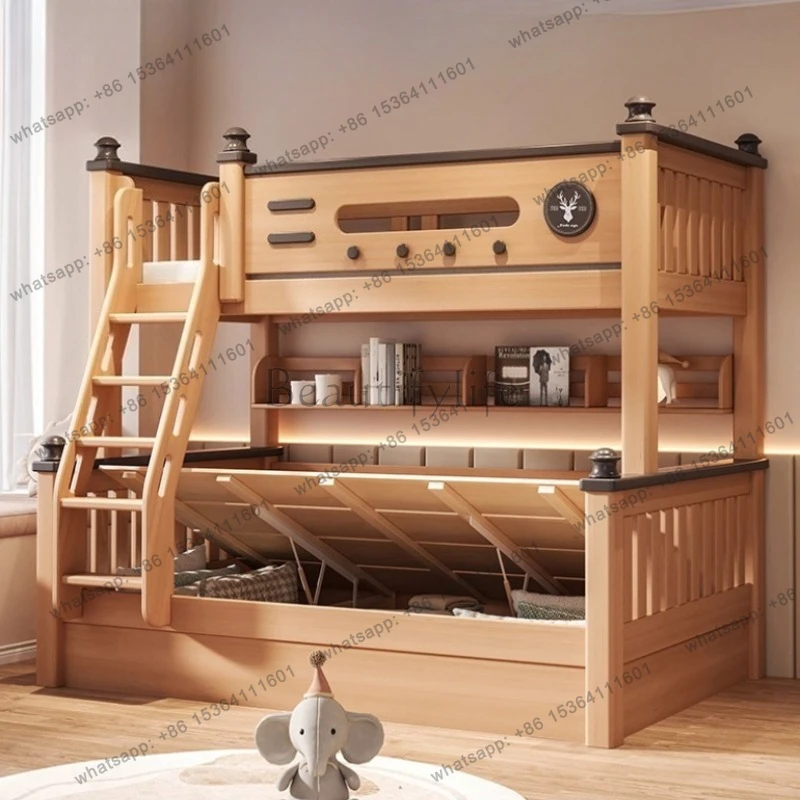 Modern luxury beech bunk bed 2 people  Double beds bedroom beds full size bed frame Furniture
