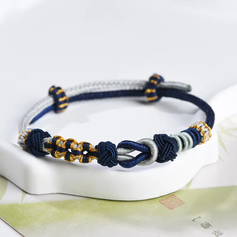 Chinese Style Good Luck Never Apart Couple Braided Bracelet Auspicious Fortune Blessing Adjustable Woven String Bracelet For Chr