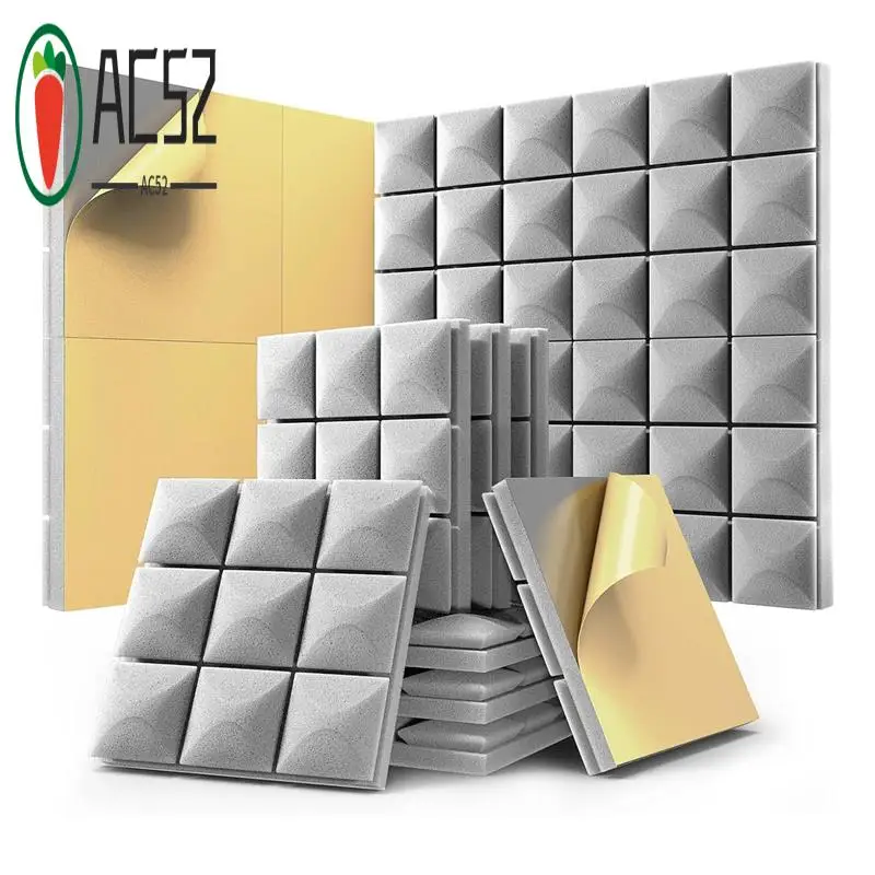 

AC52-12 Pack Звукоизоляционные пенопластовые панели с самоклеящимися, акустические панели 12 х 12 х 2 дюйма, звукоизоляционные настенные панели, простые в использовании G