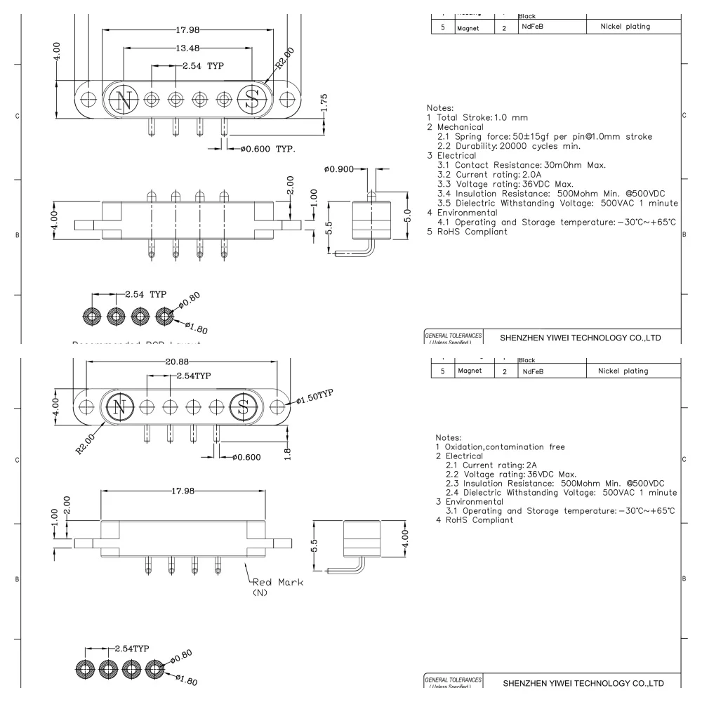 2A DC Magnetischer Pogo-Pin-Steckverbinder 2-9-polig, Pogopin Stecker und Buchse, Abstand 2,5/2,80mm, federbelastete DC-Strombuchse – Detail 20