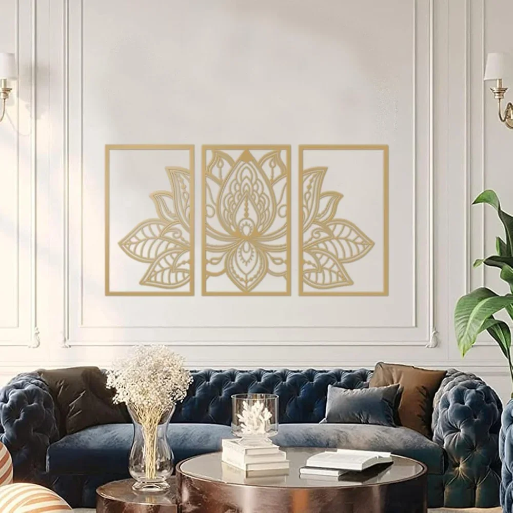 CIFBUY Golden Lotus Mandala Metal Wall Art Iron Hanging Sculpture Rustproof Durable Home Yoga Studio Living Room Decor Gift