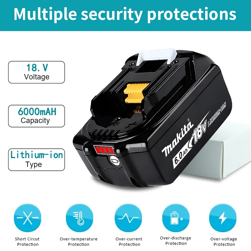 Makita 18V lithium-ion battery, LED replacement battery BL1860,5Ah, 6Ah, 9Ah, 18V, BL1830, BL1860B, BL1850, BL1860, LXT battery