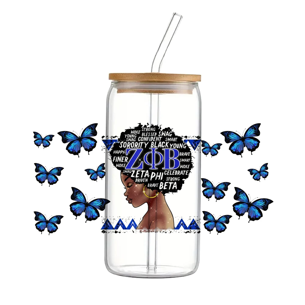 Zeta Phi Beta Sorority 11*24cm UV DTF Wrap Transfer Sticker fai da te per 16oz Libbey Glass Cup decalcomanie impermeabili adesivo per tazza di caffè