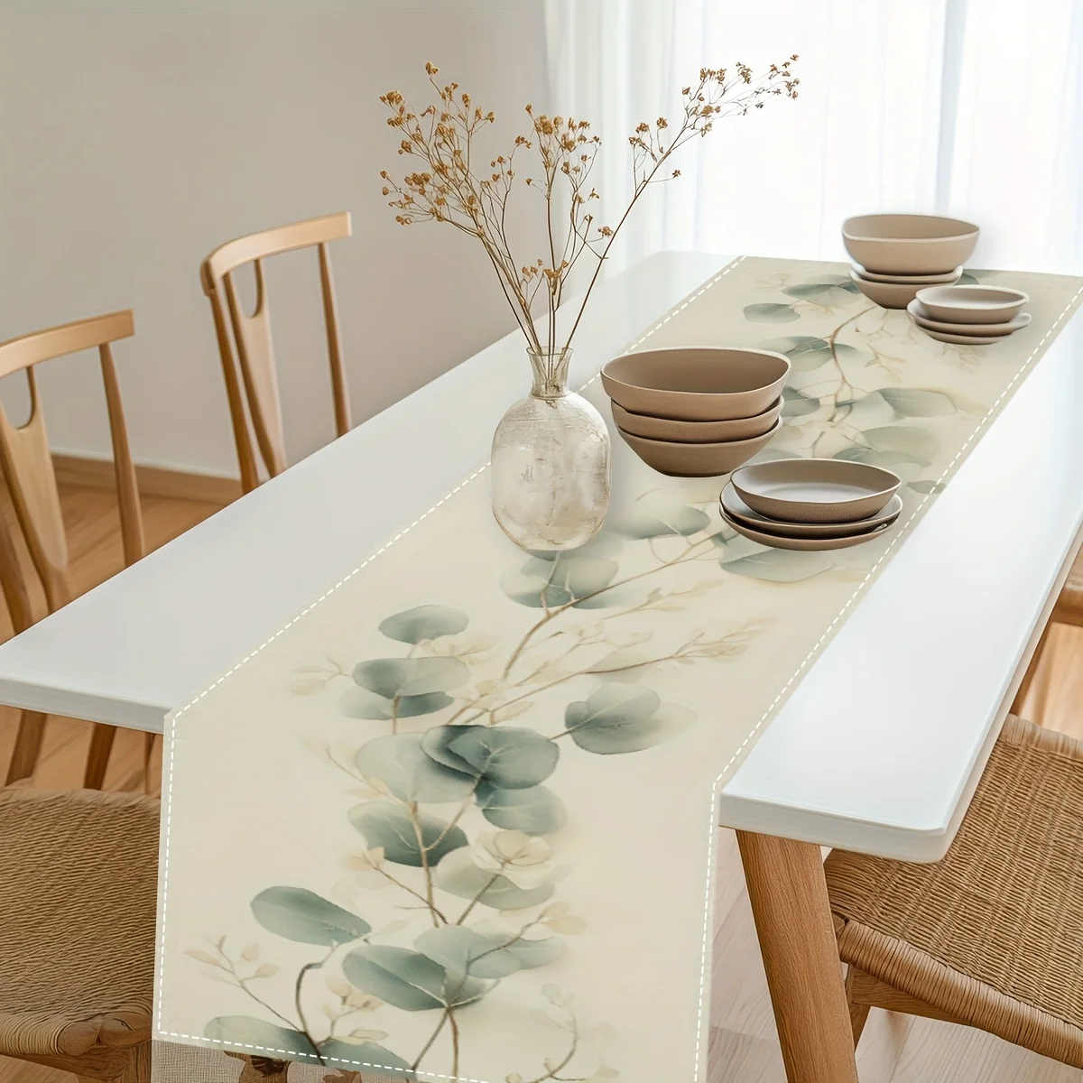 1 piece, watercolor style eucalyptus leaf pattern, party decoration, home kitchen decoration, fairy tale theme party