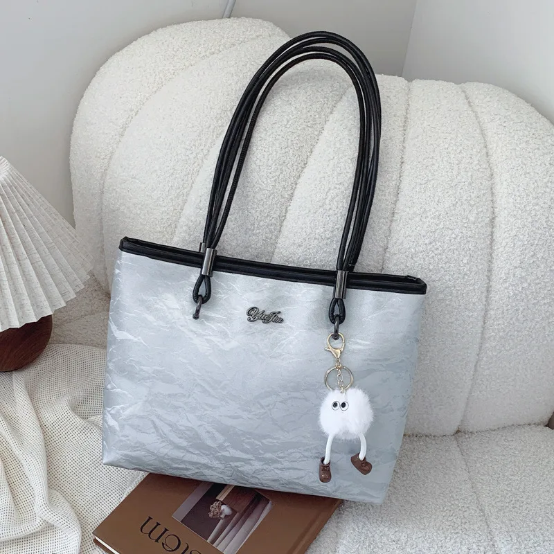 Contrasting color and texture large bag women's large-capacity shoulder bag