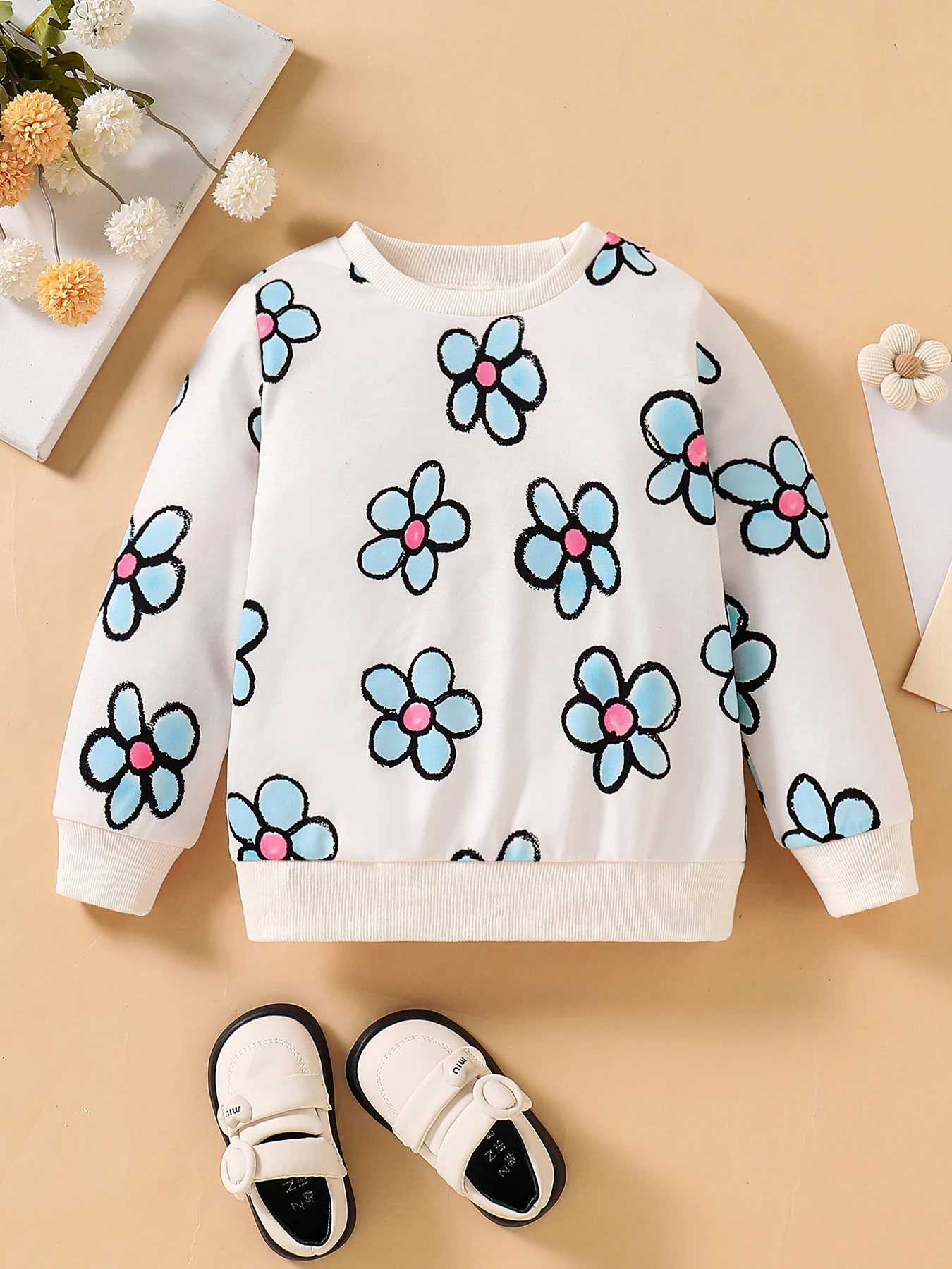 Spring and autumn children fashion loose and comfortable outdoor sports girls clothing knitted round neck plum print blouse