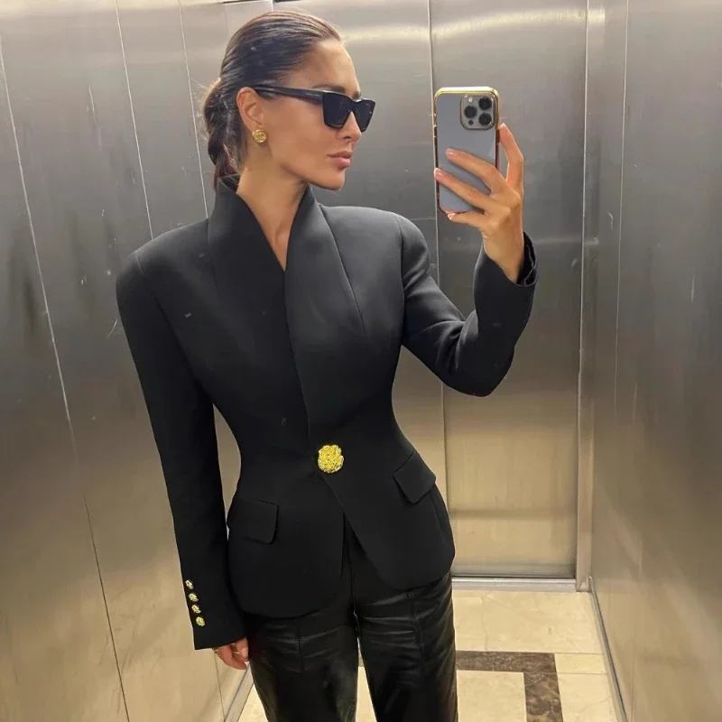 

European and American Star Models, High-end Slim-fitting Small Blazer, Metal Head Buckle, Casual and Comfortable Temperament