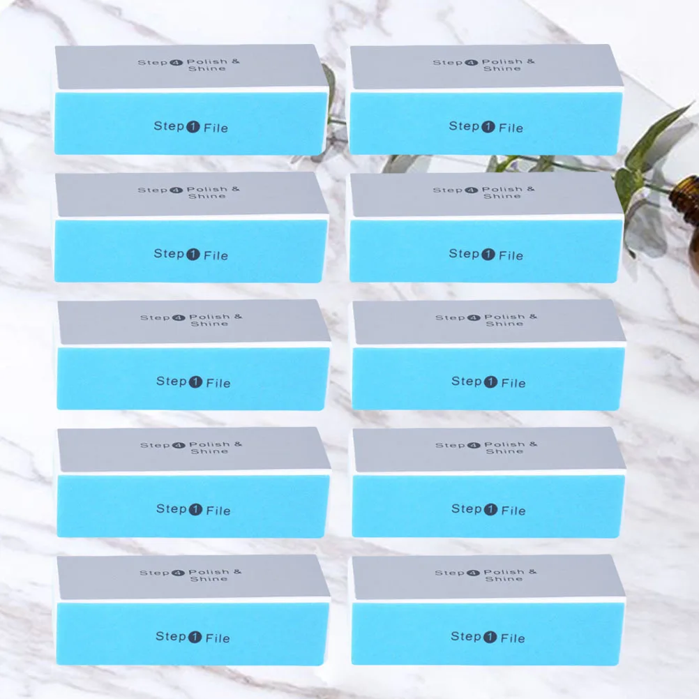 10Pcs High-Density Nail Polishing Block 4-Stage Buffer File for Natural Nails Artwork Wood Sanding Shaping Tool