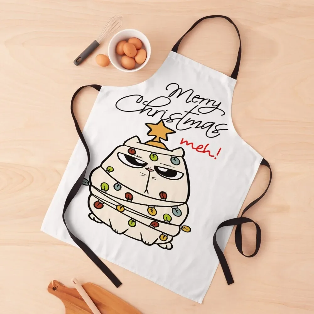 

Merry Christmas Cat Meh! Apron Chef Uniform For Men Children'S useful gadgets for home Kitchen Tools Apron