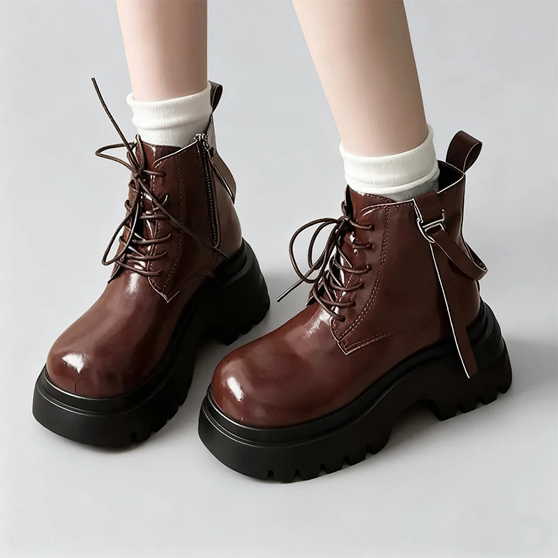 

Женские ботильоны на высоком каблуке и платформе, модная обувь, зимняя дизайнерская обувь Chelsea Botas 2025, повседневные новые женские полусапожки на шнуровке