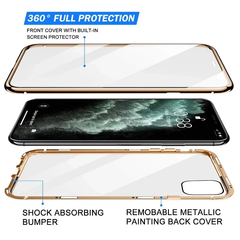 Magnetic Case For iPhone 15 14 13 12 11 Pro Max Metal Double Sided Glass Cover iPhone XR X XS Max 7 Plus SE 2020 Wireless Charge