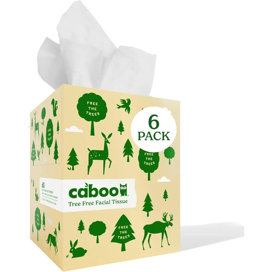 ツリーフリー フェイシャルティッシュペーパー ティッシュボックス 1キューブあたり60枚入り 合計6キューブ 計600枚 エコフレンドリーな家庭用および旅行用