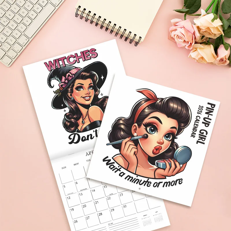 

New 2026 Calendar Enthusiastic Fuuny Pin-up Girl 12month Schedule Organizer Daily Weekly Agenda Planner Home Decor Wall Calendar