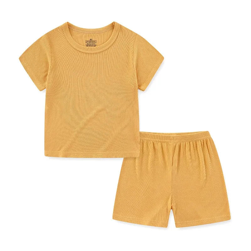 2 Pieces Solid Color Boy Sets 12M-5T Cotton Tops+Shorts Short Sleeve Girl Pajama Sets Active Casual Summer