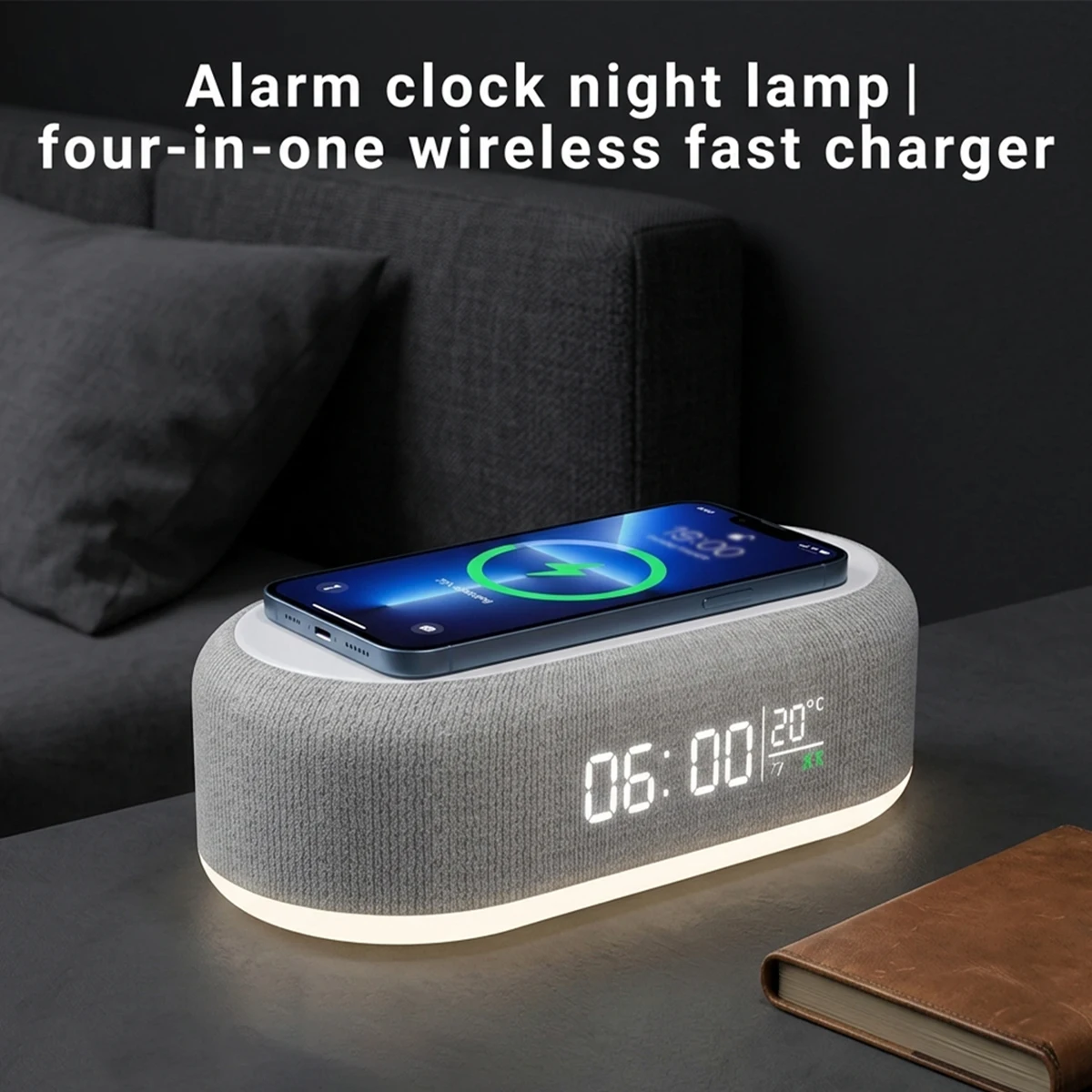 Wireless Chargers Pad Phone Alarm Bedroom Lamp Night Light Desktop Clock Thermometer For iPhone 15 14 Samsung Fast Charging Dock