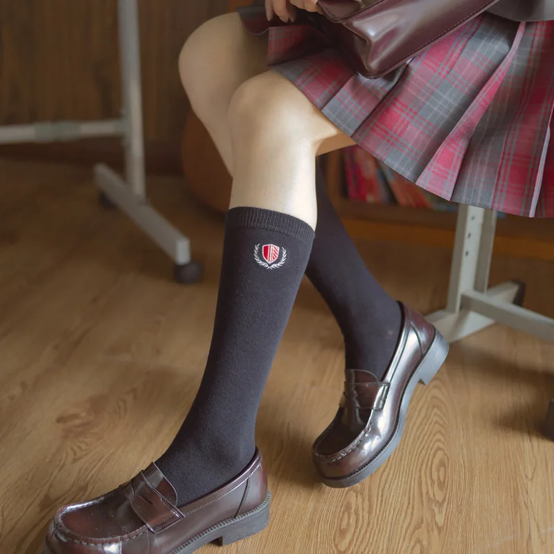 Симпатичные женские хлопковые носки до середины икры с изображением кошачьих когтей цветов и вышивкой в японском стиле