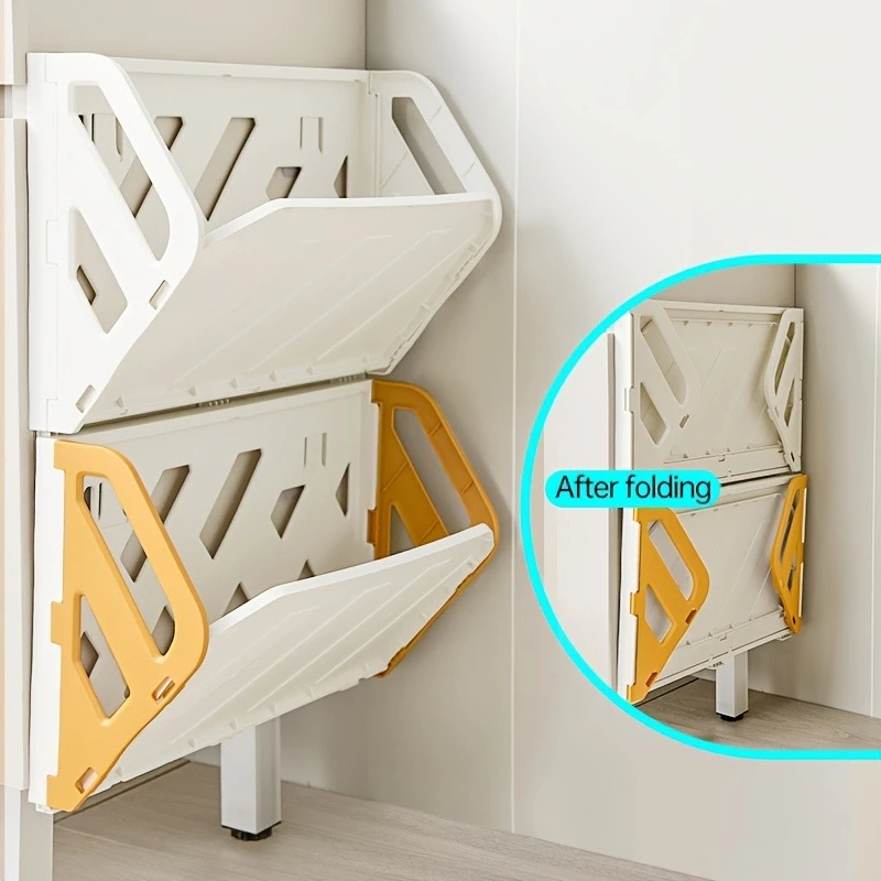 An der Wand montiertes Schuhregal, verstecktes Lagerregal, faltbarer Kunststoff-Organizer, Installation ohne Bohren, mehrschichtiger platzsparend