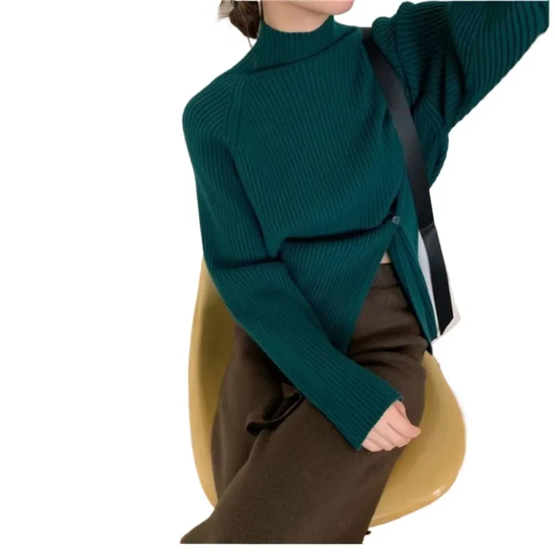 터틀넥 스웨터 겨울 니트 시크 탑 여성 의류 여성용 리브드 점퍼 긴팔 티셔츠