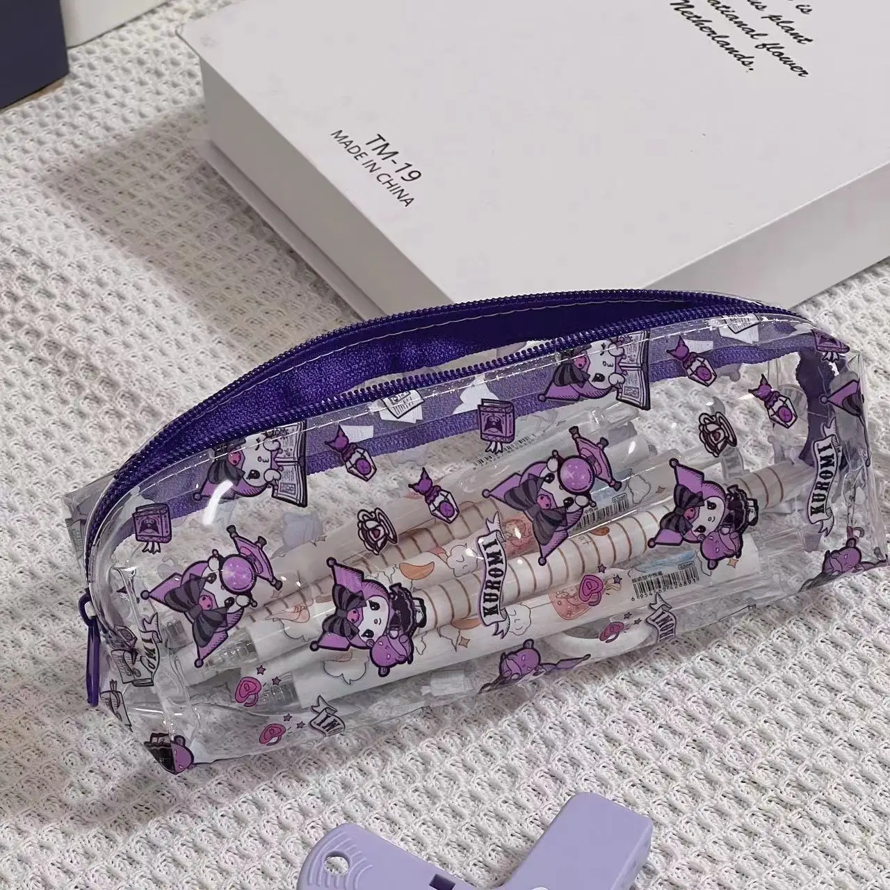 Cute large capacity transparent Kulomi Sanrio pencil case, junior high school student stationery bag