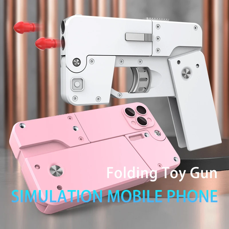 Mobile Phone Gun Model Toy Bullet Shelling Foldable Airsorft Guns Smartphone IC380 2 Burst Rubber Pistol Weapon Kid Toys Gifts