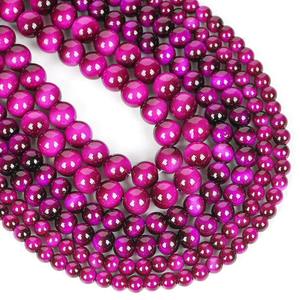 Natural Glass Beads Fuchsia Tiger Eye Loose Spacer Beads for Jewelry Making DIY Bracelets Earring Accessories