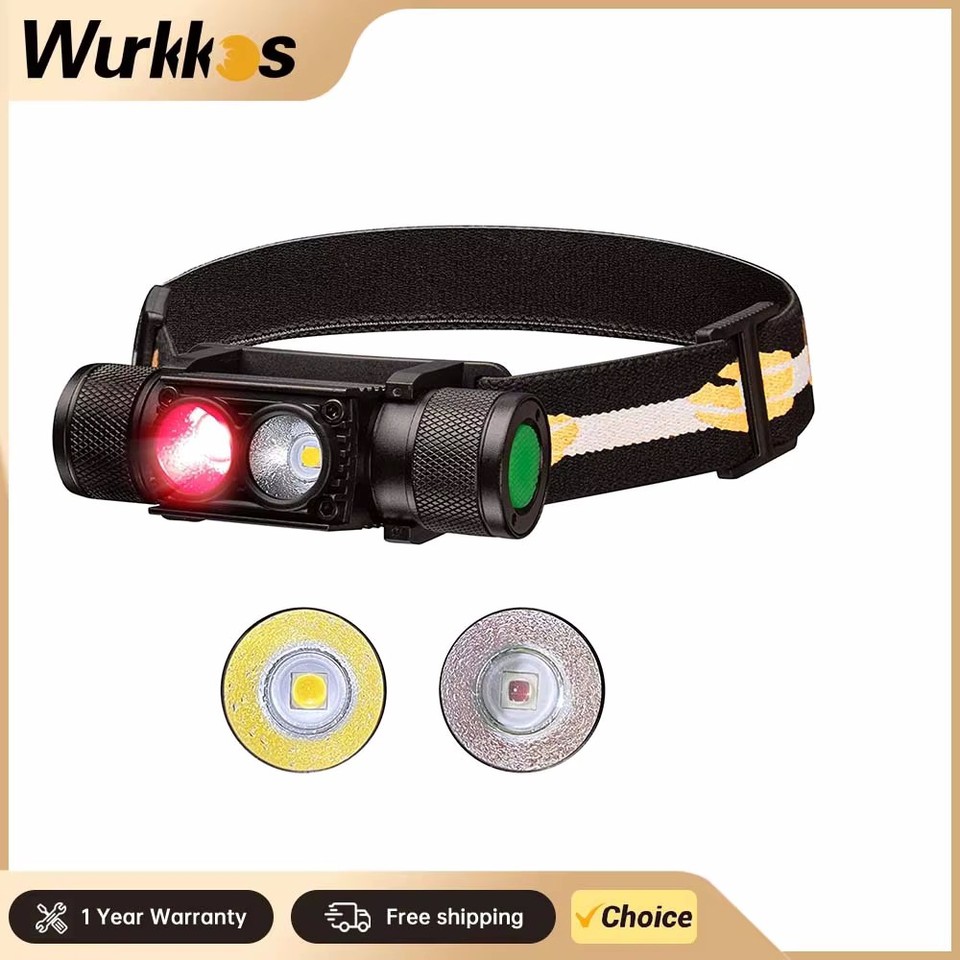  H25LR LED 90 High CRI Rechargeable Waterproof Headlamp Powerful Lightweight Head Flashlight with Bright White Light+Red 660nm 