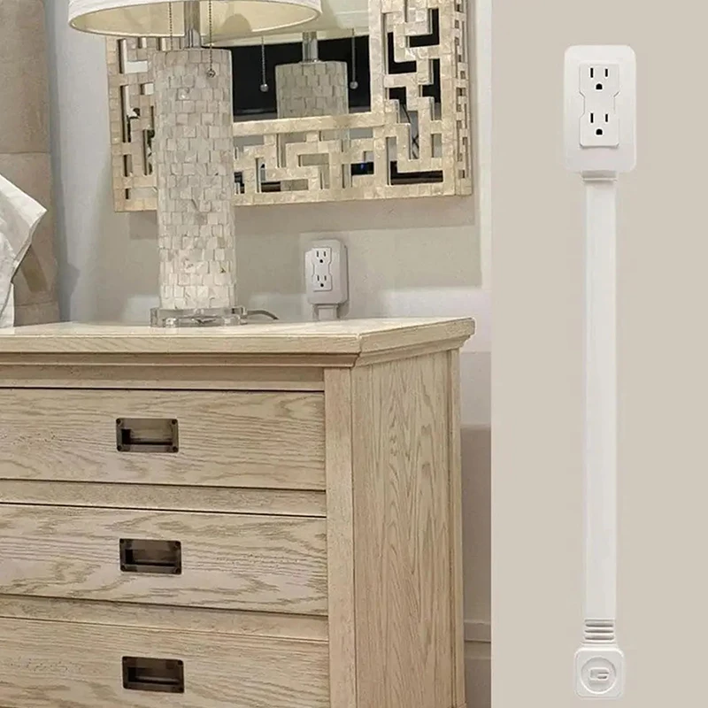 Power Socket Expander 2 Sockets 180° Rotation Stretchable Length Punch-free Power Strip Electrical Socket Extension Cord