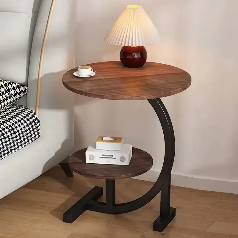 1PC Double Tier C-Shaped Round Tabletop RV Coffee Table, Heavy Duty 2-Tier Storage Side Table, Easy Tool-Free Assembly, Compact & Stable Space Saving Table for Camper, Travel Trailer, Motorhome Interior Decor