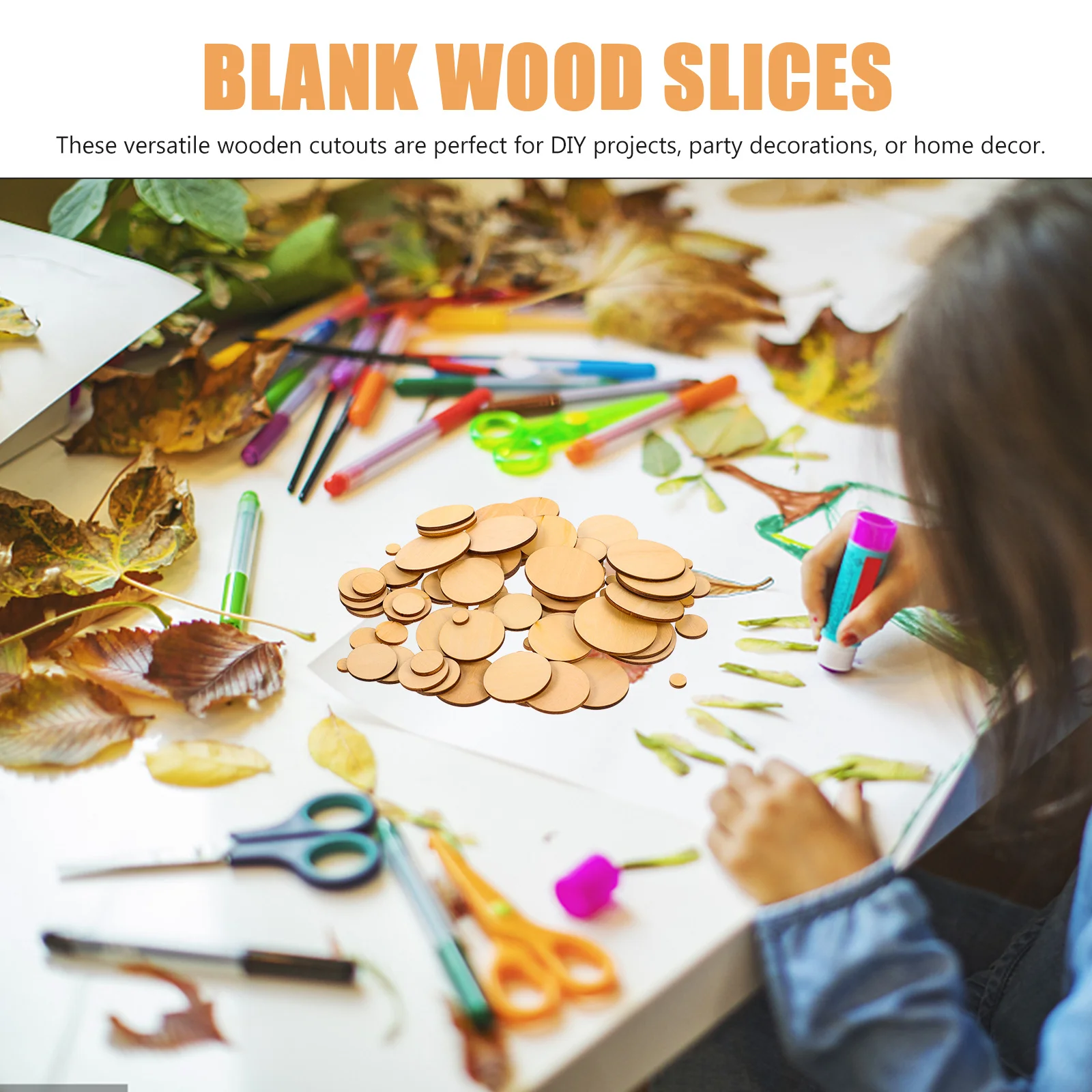 

100pcs Circular Wooden Decorative Pieces Unfinished Wood Slices For Diy Crafts Painting Kids Graffiti Home Party Decoration