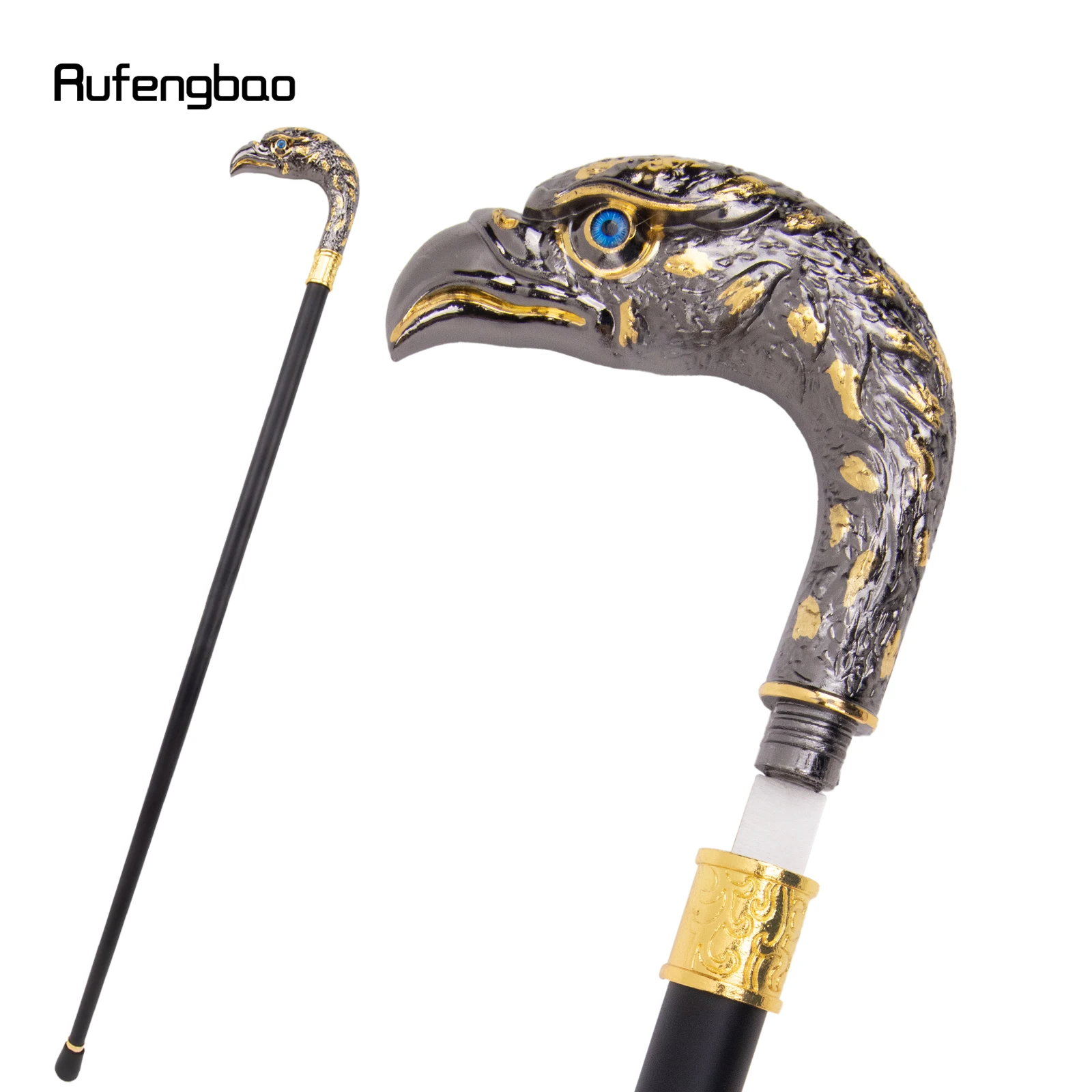 Golden Black Luxury Eagle Head Single Joint Walking Stick with Hidden Plate Self Defense Fashion Cane Plate Cosplay Crosier 92cm