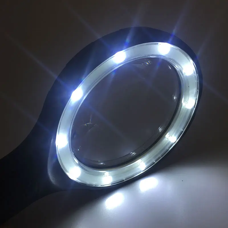 Extra Large Lens Handheld Magnifier Illuminated Magnifying Glass with 10 pieces / 12 pieces LED Light Reading Magnifying Glass