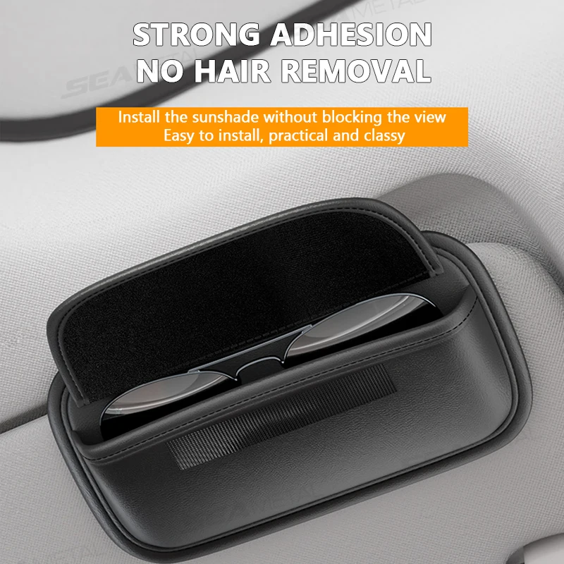 SEAMETAL Car Glasses Case Wear-Resistant PU Leather Sunglasses Holder Hook and Loop Fastener Eyewear Protection Box Scratch-Free